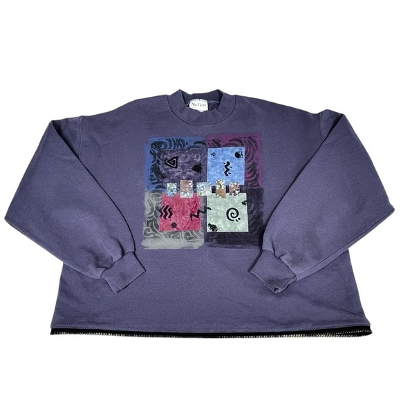 VTG NU VIEWS Purple Multi Color Artsy Design Long Sleeve Sweatshirt Women's XL - Picture 7 of 16